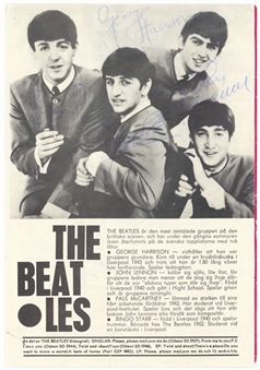 The Beatles Group Circa 1963 Signed 8.5 x 5.5 Swedish Program Page With All 4 Members John Lennon, Paul McCartney, George Harrison & Ringo Starr (Beckett)